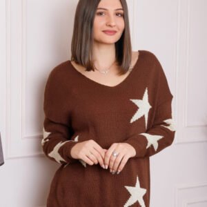 Pulover Stella maro cu stelute si decolteu in V