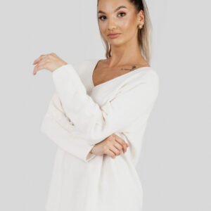 Pulover casual alb cu maneci liliac
