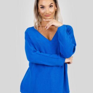 Pulover casual albastru cu maneci liliac