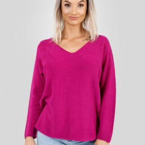 Pulover casual ciclam cu maneci liliac