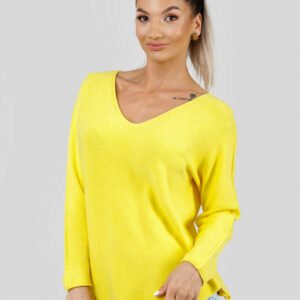Pulover casual galben neon cu maneci liliac