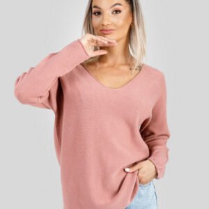 Pulover casual roz somon cu maneci liliac