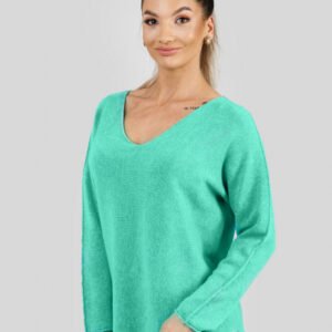 Pulover casual turcoaz deschis cu maneci liliac