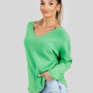 Pulover casual verde crud cu maneci liliac