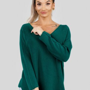 Pulover casual verde cu maneci liliac