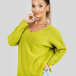 Pulover casual verde fistic cu maneci liliac
