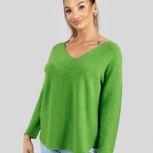 Pulover casual verde praz cu maneci liliac
