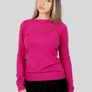Pulover clasic ciclam cu decolteu barcuta