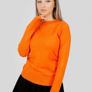 Pulover clasic orange cu decolteu barcuta