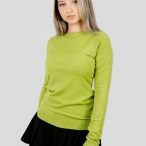 Pulover clasic verde lime cu decolteu barcuta