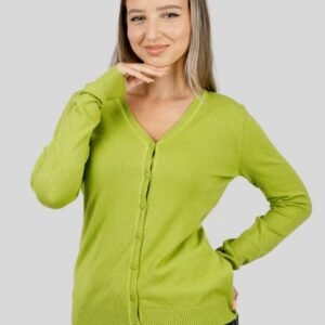 Pulover clasic verde lime cu nasturi