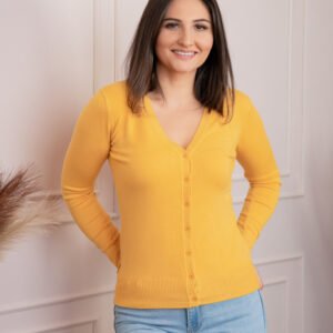 Pulover dama galben cu casmir si nasturi Justine