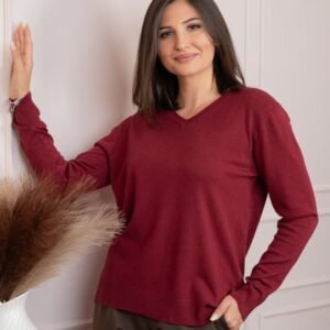 Pulover dama grena cu casmir si decolteu in V Doreen