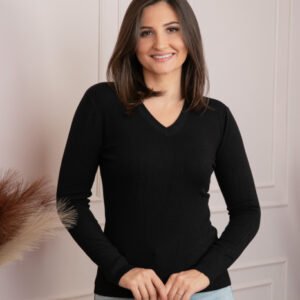 Pulover dama negru cu casmir si decolteu V Judy