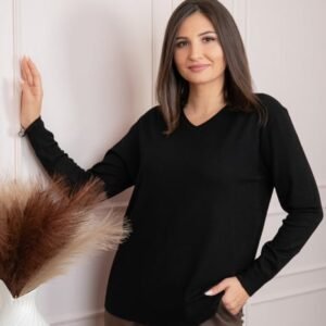 Pulover dama negru cu casmir si decolteu in V Doreen