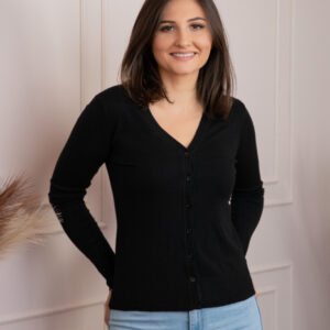 Pulover dama negru cu casmir si nasturi Justine
