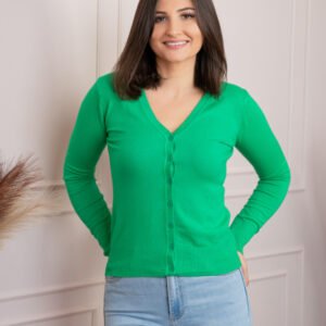 Pulover dama verde cu casmir si nasturi Justine