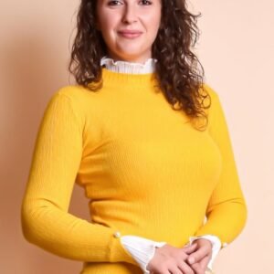 Pulover galben cu guler si maneci creponate