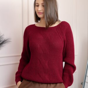 Pulover gros Sydney din tricot moale cu model impletit - Grena