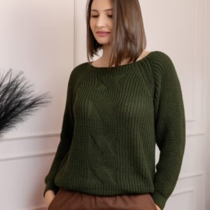 Pulover gros Sydney din tricot moale cu model impletit - Kaki