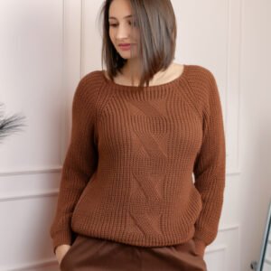 Pulover gros Sydney din tricot moale cu model impletit - Maro