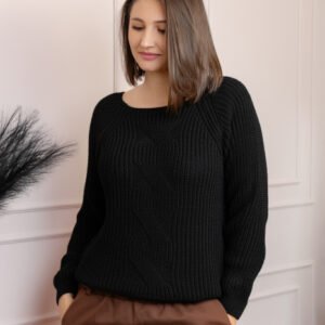 Pulover gros Sydney din tricot moale cu model impletit - Negru