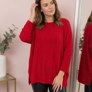 Pulover lejer Bailey cu maneci fluture - Rosu