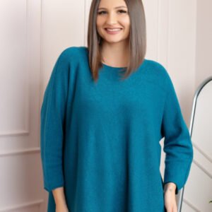 Pulover lejer Bailey cu maneci fluture - Turcoaz