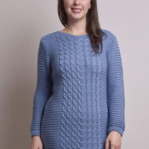 Pulover lung albastru deschis cu model impletit