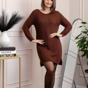 Pulover lung maro cu model impletit