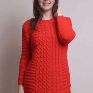 Pulover lung rosu cu model impletit