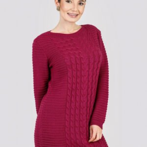Pulover lung visiniu cu model impletit
