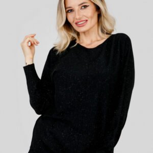 Pulover negru cu fir stralucitor si crepeu lateral