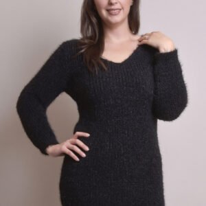 Pulover pufos negru tip rochie