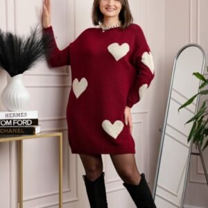 Pulover tip rochie Taylor cu inimioare aurii din fir lame - Grena