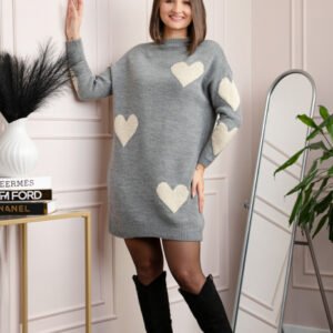 Pulover tip rochie Taylor cu inimioare aurii din fir lame - Gri