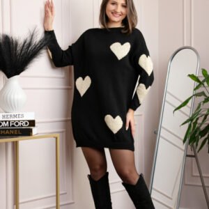 Pulover tip rochie Taylor cu inimioare aurii din fir lame - Negru