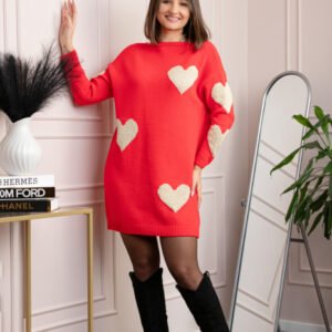 Pulover tip rochie Taylor cu inimioare aurii din fir lame - Rosu