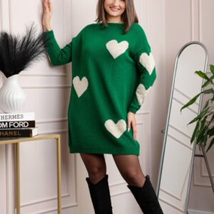 Pulover tip rochie Taylor cu inimioare aurii din fir lame - Verde