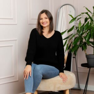 Pulover tricot gros Amy cu decolteu in V - Negru