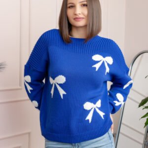 Pulover tricotat Betty cu fundite - Albastru