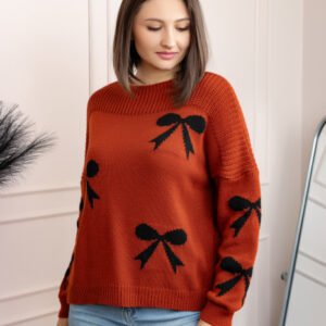 Pulover tricotat Betty cu fundite - Caramiziu