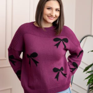 Pulover tricotat Betty cu fundite - Fuchsia