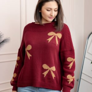 Pulover tricotat Betty cu fundite - Grena