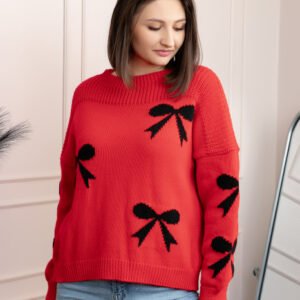Pulover tricotat Betty cu fundite - Rosu