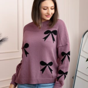 Pulover tricotat Betty cu fundite - Roz pudrat