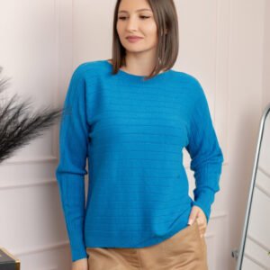 Pulover tricotat Lindsey cu dungi fine - Albastru