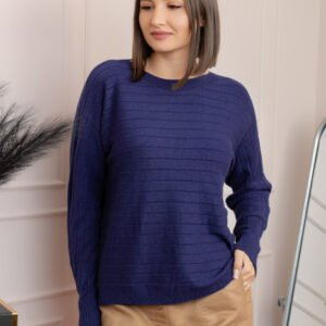 Pulover tricotat Lindsey cu dungi fine - Bleumarin