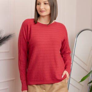 Pulover tricotat Lindsey cu dungi fine - Grena