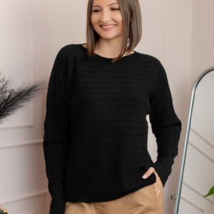 Pulover tricotat Lindsey cu dungi fine - Negru